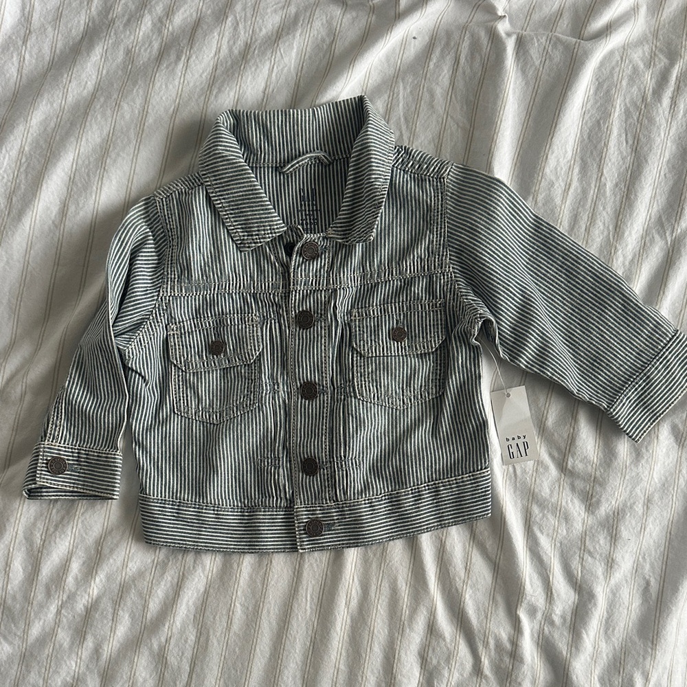 GAP Kids Blue and White Striped Jean Jacket